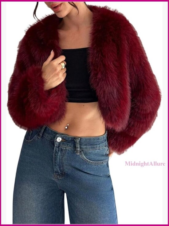 Jackets & Blazers - Faux Fur Cropped Jacket Open Front Winter Coat Women's Teddy